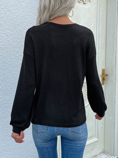 Long-sleeve color-block lace crewneck sweater-chiquechics