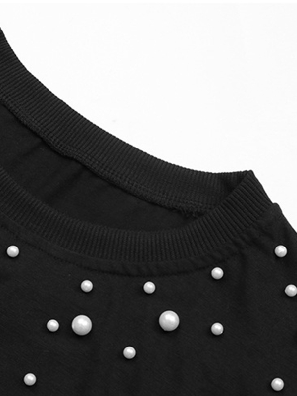 Vintage Top Beaded Long Sleeve Black Knit Sweater-chiquechics