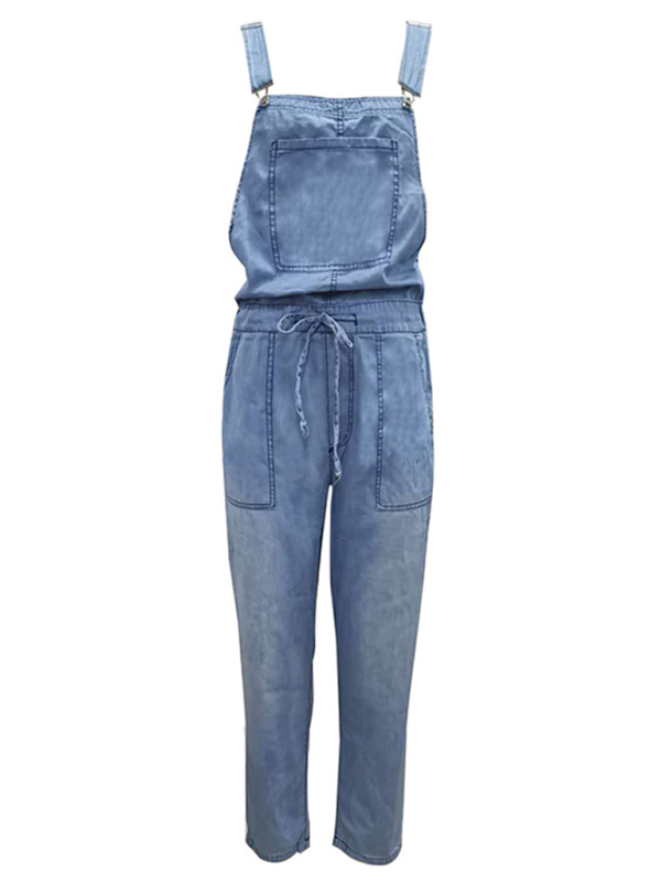 Denim Jumpsuit Loose Fashion Elastic Mid Waist Jumpsuit Women's Pants-chiquechics
