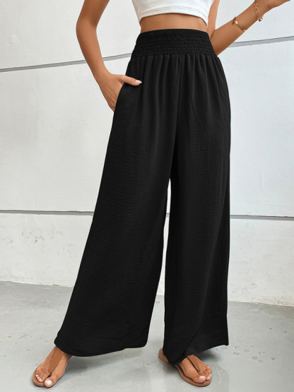 New casual solid color flared wide-leg pants-chiquechics