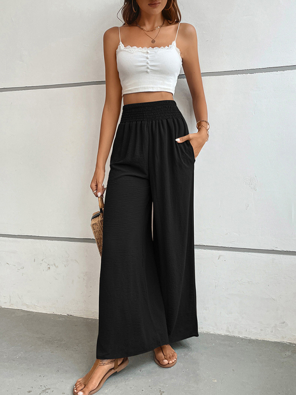 New casual solid color flared wide-leg pants-chiquechics