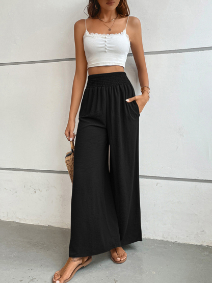 New casual solid color flared wide-leg pants-chiquechics