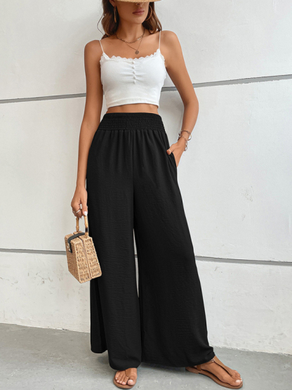 New casual solid color flared wide-leg pants-chiquechics