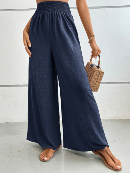 New casual solid color flared wide-leg pants-chiquechics