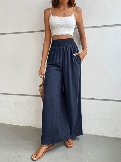 New casual solid color flared wide-leg pants-chiquechics