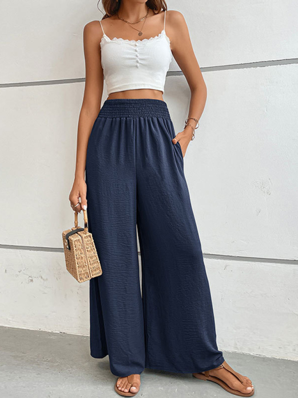 New casual solid color flared wide-leg pants-chiquechics