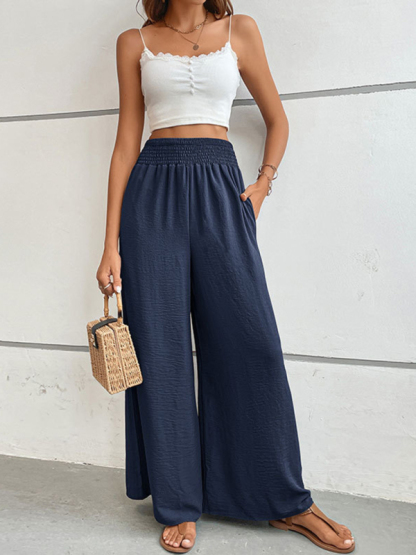 New casual solid color flared wide-leg pants-chiquechics