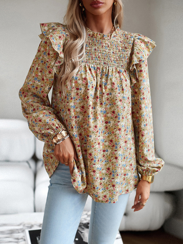 Floral Shirt Femininity Commuter Long Sleeve blouse-chiquechics