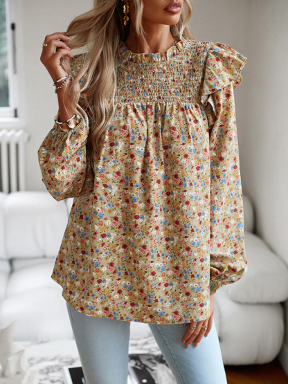 Floral Shirt Femininity Commuter Long Sleeve blouse-chiquechics