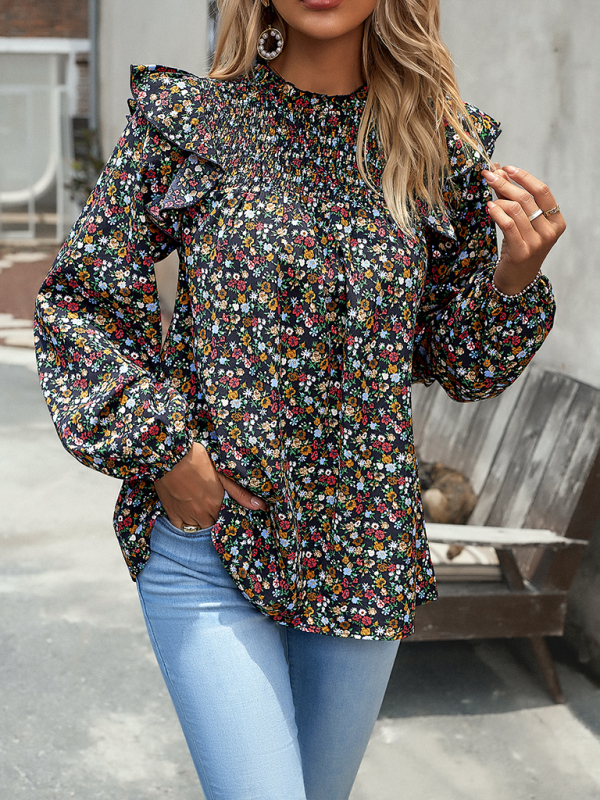 Floral Shirt Femininity Commuter Long Sleeve blouse-chiquechics