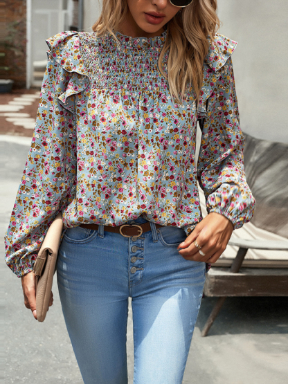 Floral Shirt Femininity Commuter Long Sleeve blouse-chiquechics