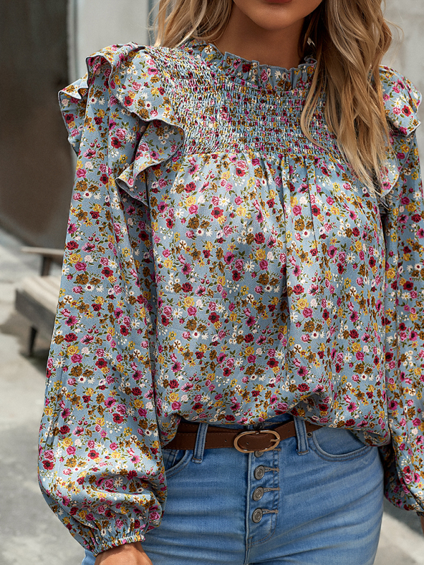 Floral Shirt Femininity Commuter Long Sleeve blouse-chiquechics
