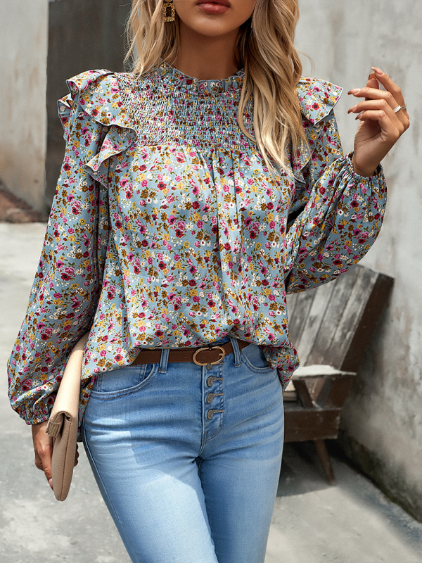 Floral Shirt Femininity Commuter Long Sleeve blouse-chiquechics