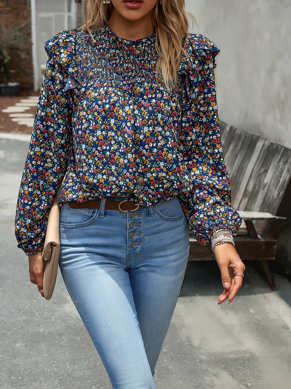 Floral Shirt Femininity Commuter Long Sleeve blouse-chiquechics