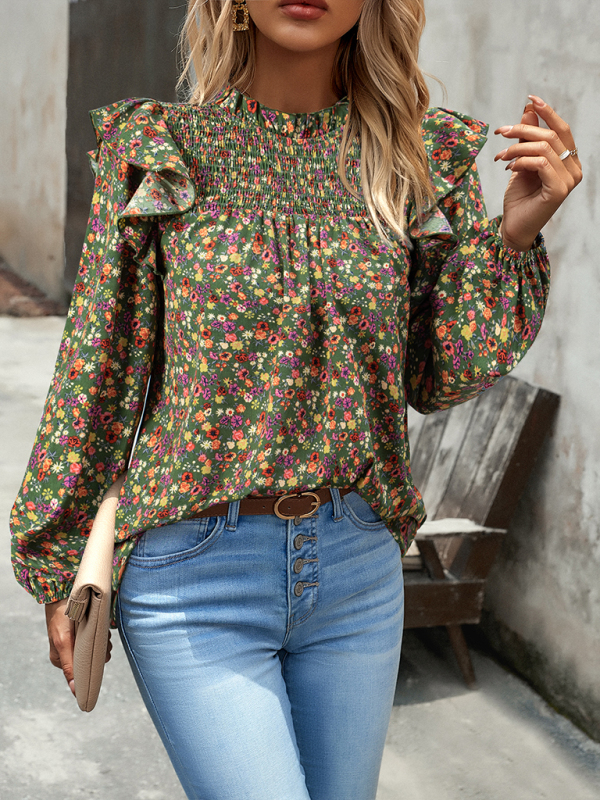 Floral Shirt Femininity Commuter Long Sleeve blouse-chiquechics