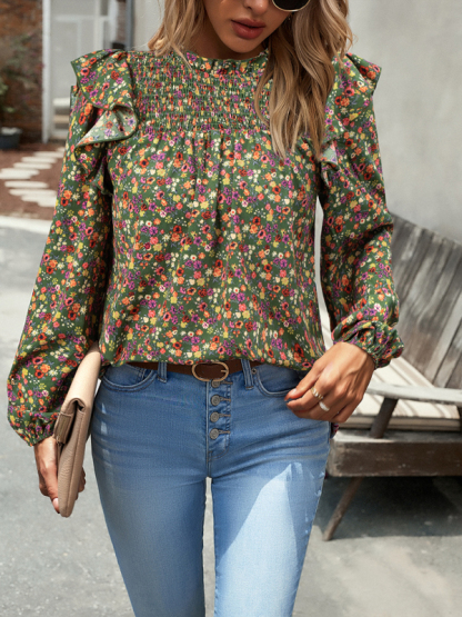 Floral Shirt Femininity Commuter Long Sleeve blouse-chiquechics