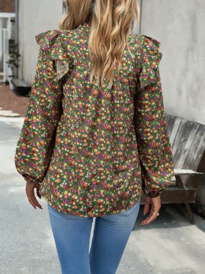 Floral Shirt Femininity Commuter Long Sleeve blouse-chiquechics