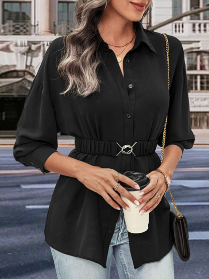New mid-length long-sleeved black shirt top-chiquechics