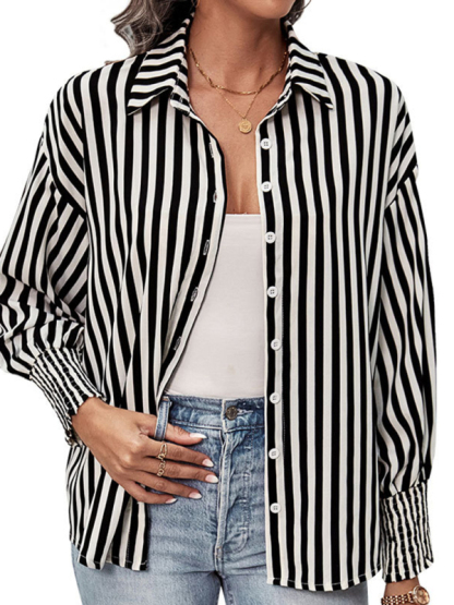 New long sleeve black and white striped shirt top-chiquechics