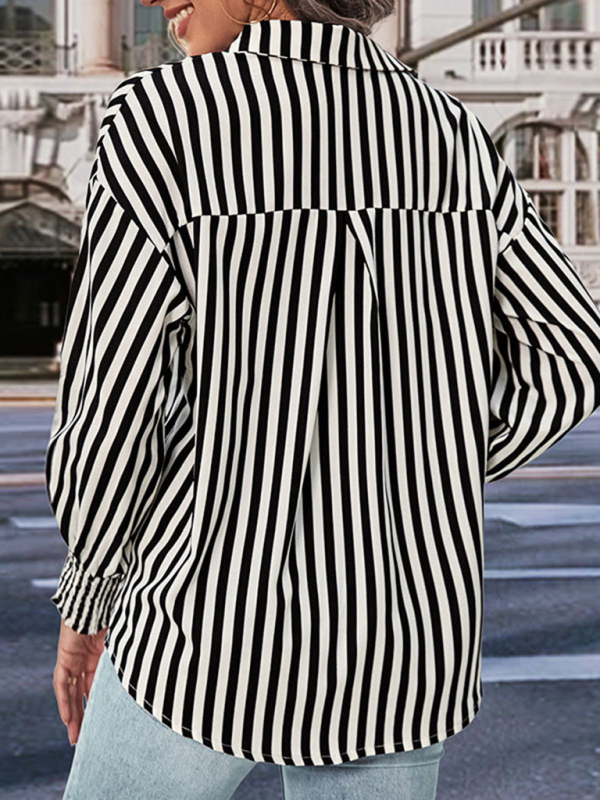 New long sleeve black and white striped shirt top-chiquechics