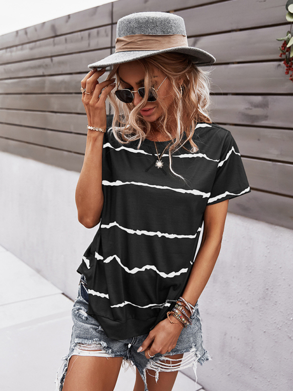 Round Neck T-Shirt Positioning Flower Short Sleeve Ladies-chiquechics