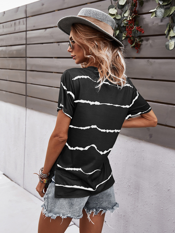 Round Neck T-Shirt Positioning Flower Short Sleeve Ladies-chiquechics