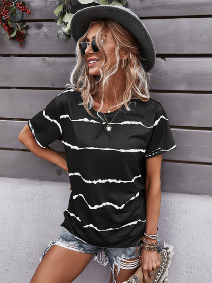 Round Neck T-Shirt Positioning Flower Short Sleeve Ladies-chiquechics