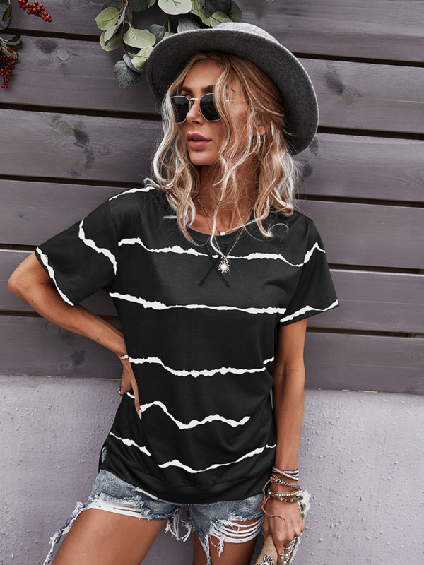 Round Neck T-Shirt Positioning Flower Short Sleeve Ladies-chiquechics