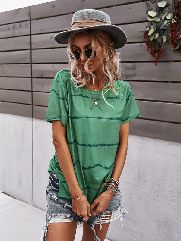 Round Neck T-Shirt Positioning Flower Short Sleeve Ladies-chiquechics