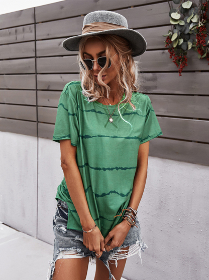 Round Neck T-Shirt Positioning Flower Short Sleeve Ladies-chiquechics