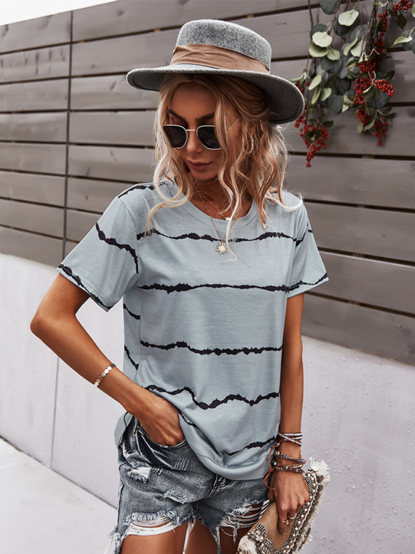 Round Neck T-Shirt Positioning Flower Short Sleeve Ladies-chiquechics