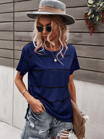 Round Neck T-Shirt Positioning Flower Short Sleeve Ladies-chiquechics