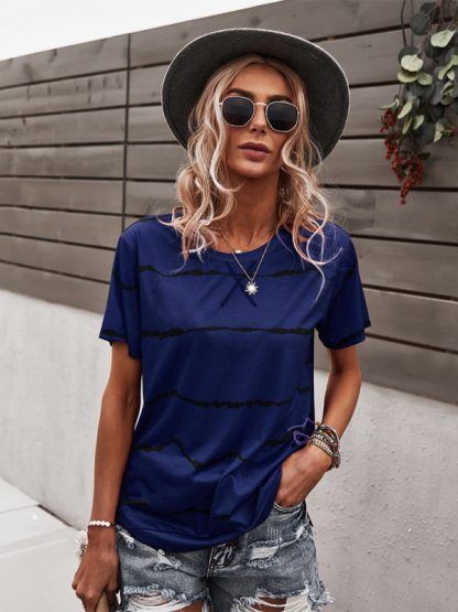 Round Neck T-Shirt Positioning Flower Short Sleeve Ladies-chiquechics