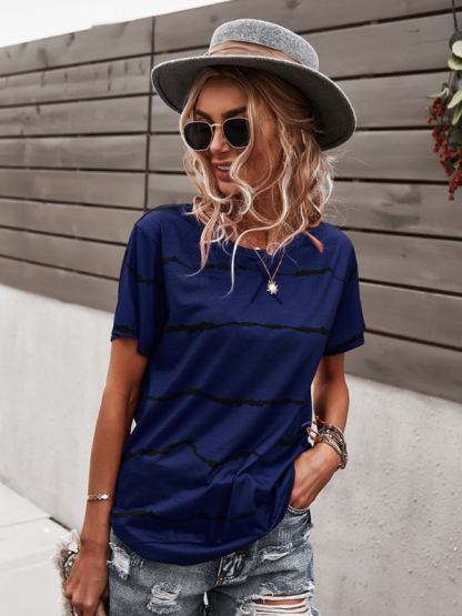 Round Neck T-Shirt Positioning Flower Short Sleeve Ladies-chiquechics
