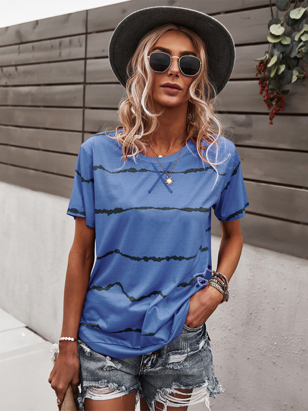 Round Neck T-Shirt Positioning Flower Short Sleeve Ladies-chiquechics