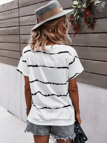 Round Neck T-Shirt Positioning Flower Short Sleeve Ladies-chiquechics