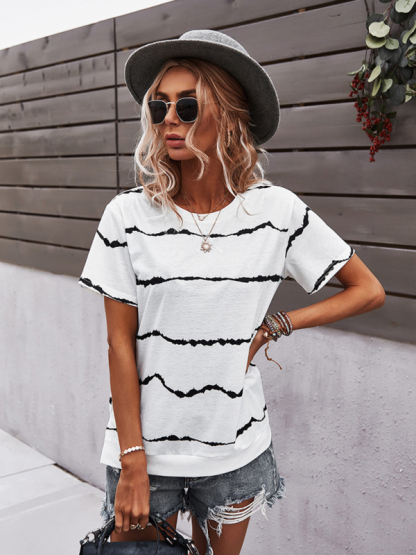Round Neck T-Shirt Positioning Flower Short Sleeve Ladies-chiquechics