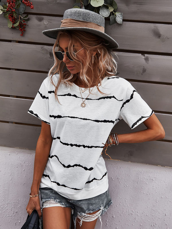 Round Neck T-Shirt Positioning Flower Short Sleeve Ladies-chiquechics