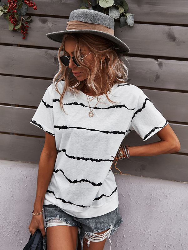Round Neck T-Shirt Positioning Flower Short Sleeve Ladies-chiquechics
