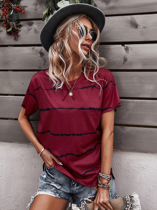 Round Neck T-Shirt Positioning Flower Short Sleeve Ladies-chiquechics
