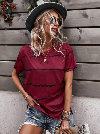 Round Neck T-Shirt Positioning Flower Short Sleeve Ladies-chiquechics