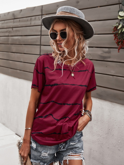 Round Neck T-Shirt Positioning Flower Short Sleeve Ladies-chiquechics