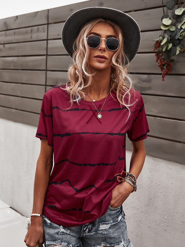 Round Neck T-Shirt Positioning Flower Short Sleeve Ladies-chiquechics