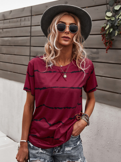 Round Neck T-Shirt Positioning Flower Short Sleeve Ladies-chiquechics
