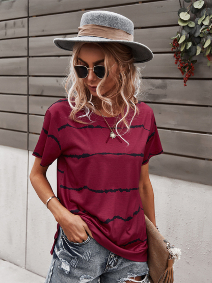 Round Neck T-Shirt Positioning Flower Short Sleeve Ladies-chiquechics