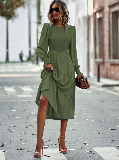 Elastic waist mid-length dress for casual vacation-chiquechics