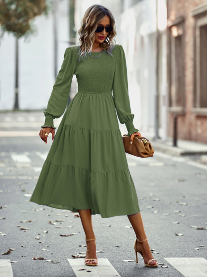 Elastic waist mid-length dress for casual vacation-chiquechics