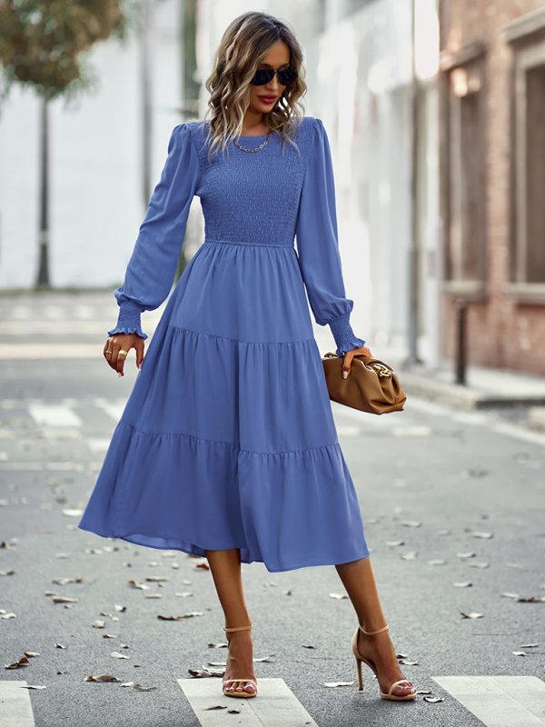 Elastic waist mid-length dress for casual vacation-chiquechics