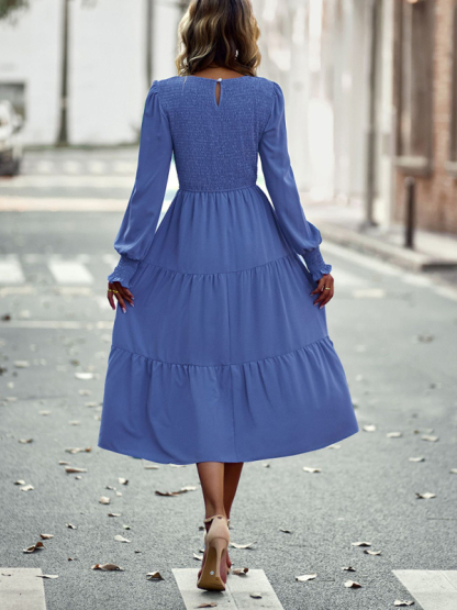 Elastic waist mid-length dress for casual vacation-chiquechics