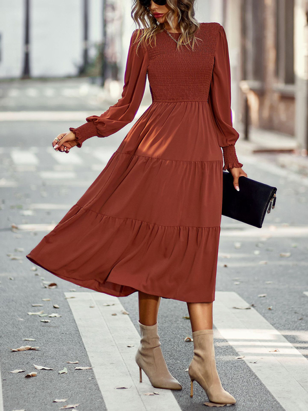 Elastic waist mid-length dress for casual vacation-chiquechics